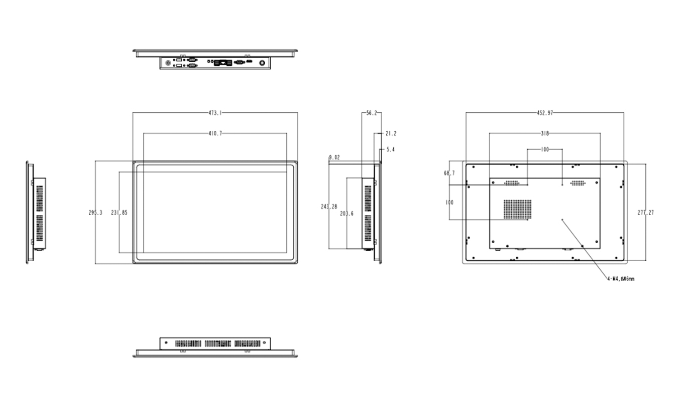 Dimension of 18.5 Inch 5G Celeron J1900 All in one Economy Touch Panel PC