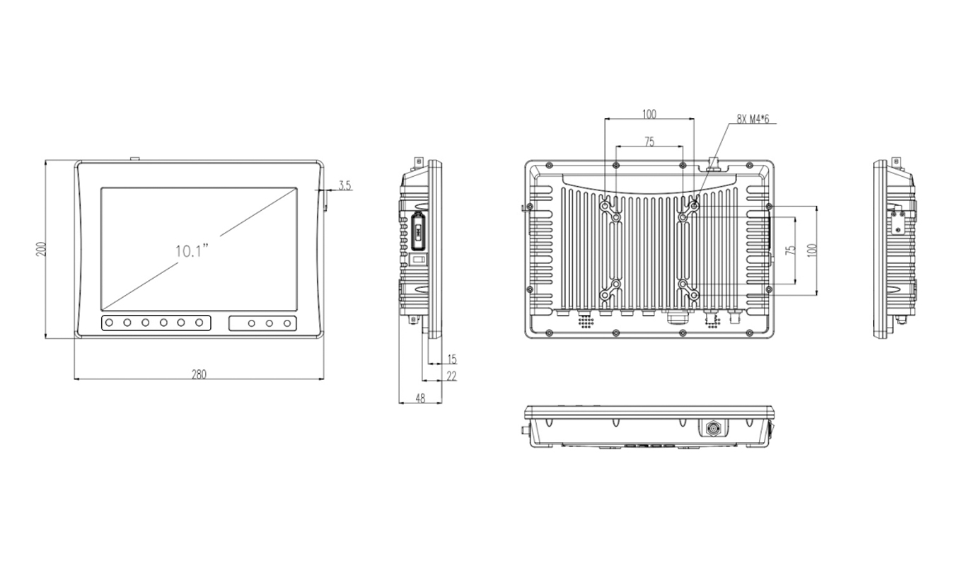 Dimension of 10 Inch Celeron J1900 Windows Vehicle Mount Computer