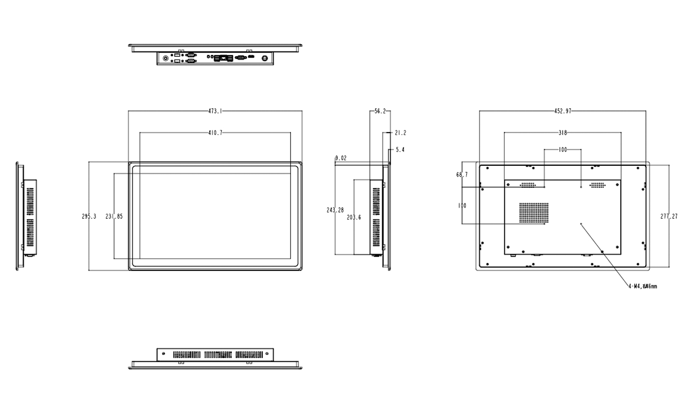 Dimension of 18.5 Inch All In One Economy Touch Panel PC