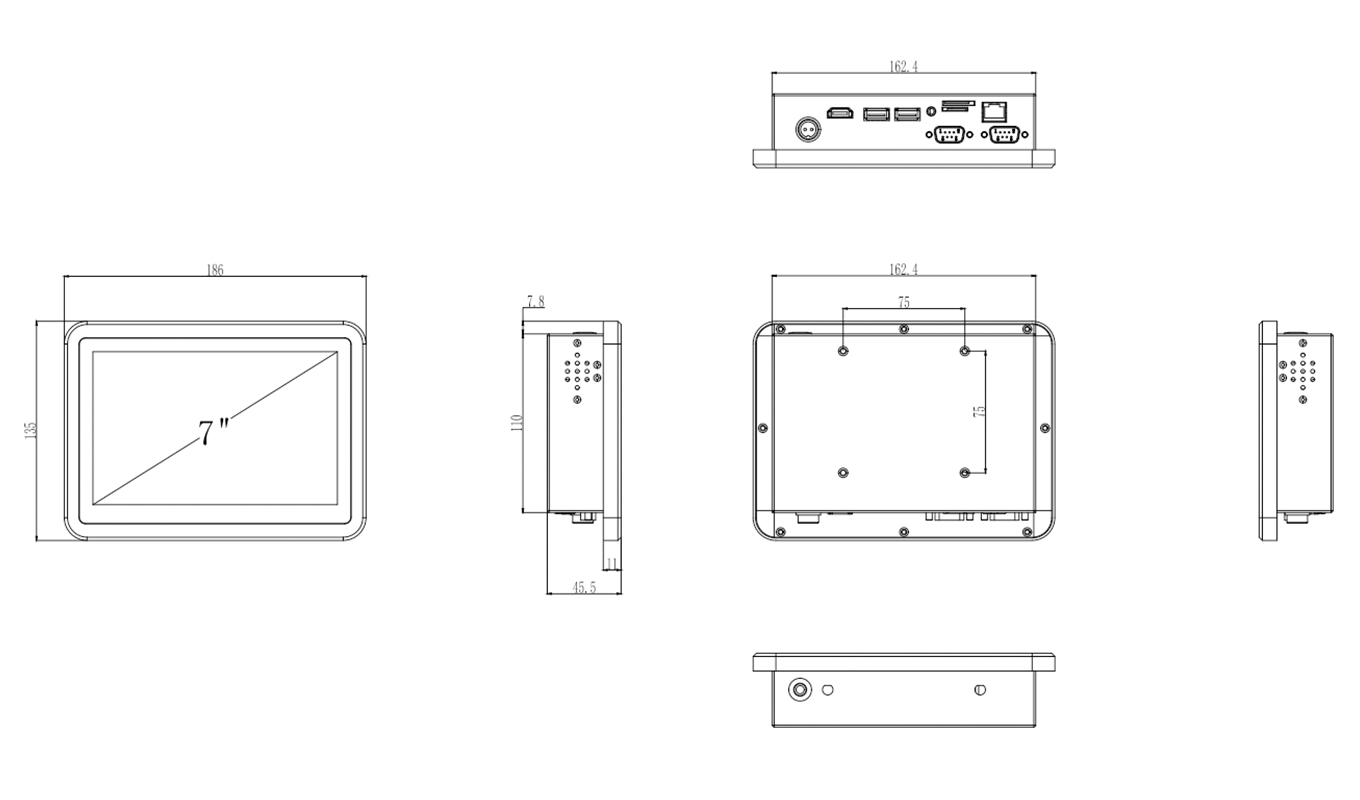 Dimension of 7 inch RK3288 Android Vehicle Mount Computer