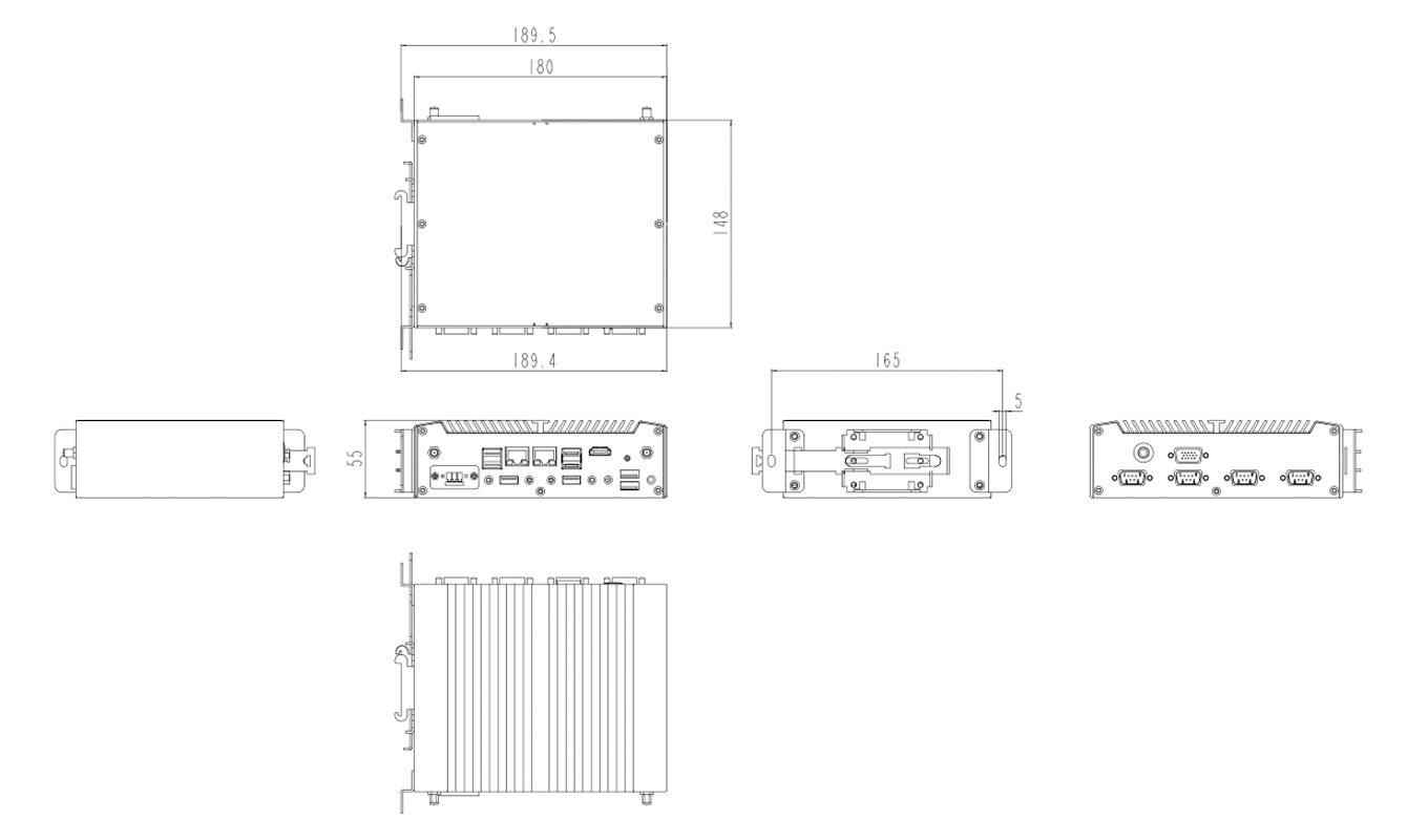 Dimension of Intel J1900 Fanless Box PC Support DIN Rail Mount