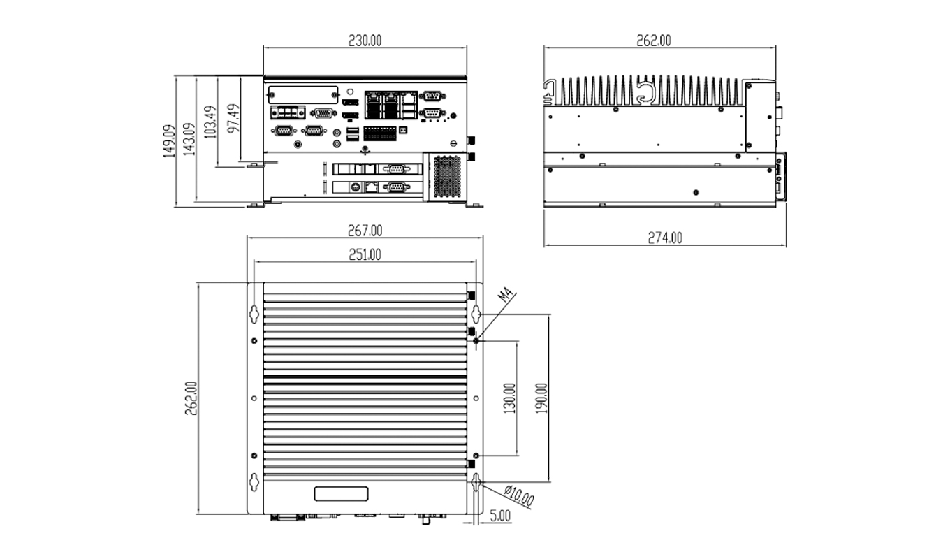 Dimension of Intel 8th/9th Gen. i7/i5/i3 Fanless Box PC