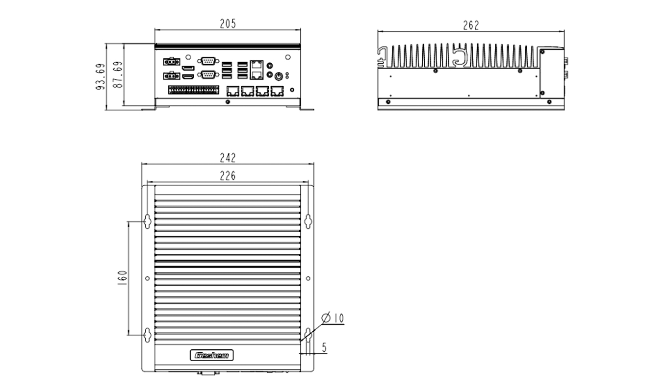 Dimension of Intel 12th/13th Gen. i3/i5/i7 Fanless Box PC